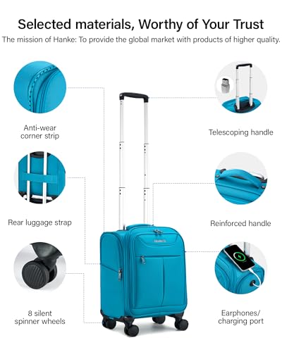 Hanke Underseat Carry On Luggage with Wheels, Lightweight Small Suitcase Airline Approved 16 Inch Softside Personal Item Travel Bag for Women Men, Compact Under Seat Luggage.(Caribbean Blue) - color: Caribbean Blue