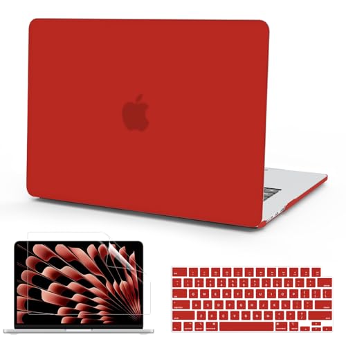 B BELK for MacBook Air 15 inch Case M5 2026 2025 2024 2023 M4 M3 M2, Red | Matte Plastic Laptop Hard Shell Case with Keyboard Cover & Screen Protector, Model A3448 A3241 A3114 A2941, Easy Snap-On - color: Red