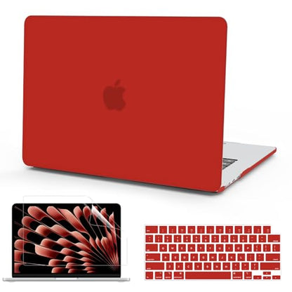 B BELK for MacBook Air 15 inch Case M5 2026 2025 2024 2023 M4 M3 M2, Red | Matte Plastic Laptop Hard Shell Case with Keyboard Cover & Screen Protector, Model A3448 A3241 A3114 A2941, Easy Snap-On - color: Red