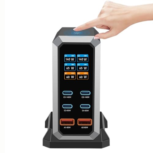 240W GaN 6-Port USB-C Charging Station, PD3.1 Desktop Display | 240W 6-Port GaN charger with PD 3.1 140W, real-time power display, and UL certification for safe multi-device charging