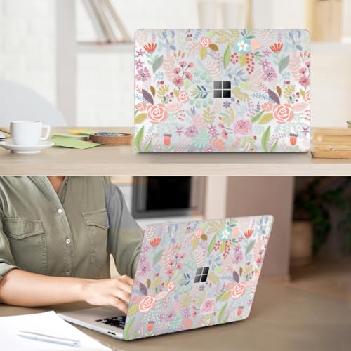 Case Compatible with 13.8" Microsoft Surface Laptop 7 Windows 11 PC 2024 Release Model 2036, Plastic Hard Shell Case + Keyboard Cover + Screen Protector + Webcam Cover, Pink Flower - color: Pink Flower