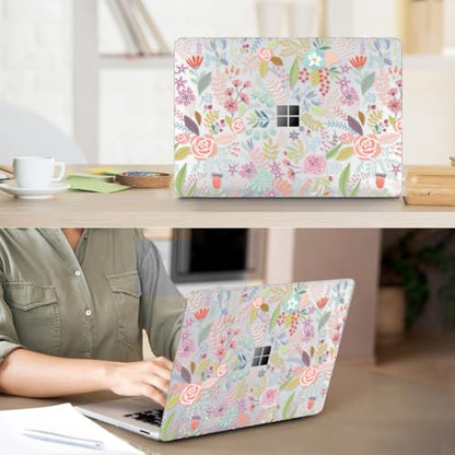 Case Compatible with 13.8" Microsoft Surface Laptop 7 Windows 11 PC 2024 Release Model 2036, Plastic Hard Shell Case + Keyboard Cover + Screen Protector + Webcam Cover, Pink Flower - color: Pink Flower