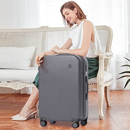 mixi Luggage Suitcase with Spinner Wheels, Hardside Rolling Suitcase PC with Cover & TSA Lock Lightweight Travel Case 28in Checked in, Rock Gray - color: Rock Gray, size: 28in Checked in