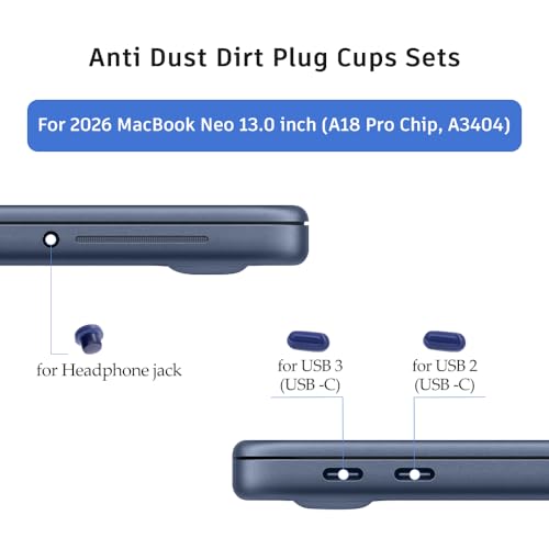 ProElife 5 Pcs Anti Dust Dirt Plug Cups Set for MacBook Neo, Indigo Clear | Durable & Reusable Silicone Laptop Accessories, Custom Fit Design, Easy to Clean Non-Slip Stuff for Macbook USB-C & Headphone - color: Indigo Clear