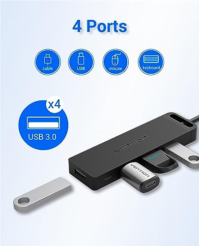 USB Hub VENTION 4-Port USB 3.0 Hub 1.5FT Ultra-Slim Data USB Splitter Charging Supported Compatible with MacBook, Laptop, Surface Pro, PS4, PC, Flash Drive, Mobile HDD - size: 1.5FT, style: USB 3.0 5Gbps