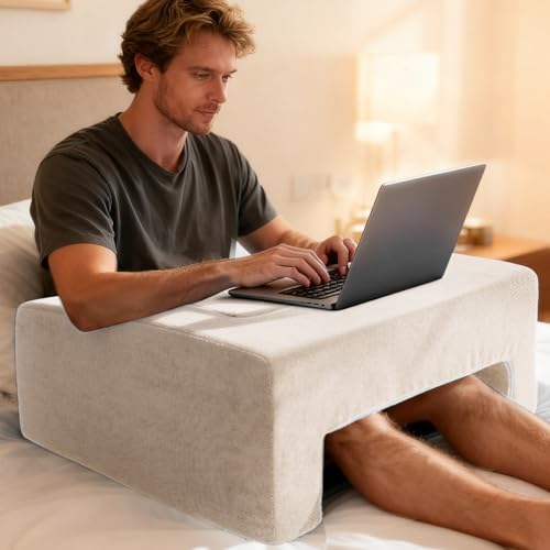 Reading Pillow for Gaming Lap Desk Pillow for Laptop with Pocket Foldable Memory Foam Bed Desk for Reading Working Crocheting Gaming Arm Rest on Bed/Sofa/Floor/Couch/Car (Beige Foldable) - color: Beige, size: Foldable