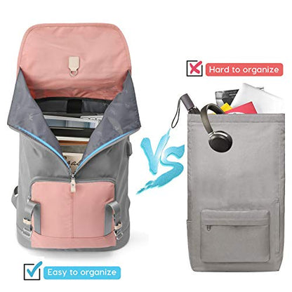 YAMTION 17 Inch Women Backpack School Bags for Teen Girls,College Student Bookbag Computer Backpack with USB Charging Port - color: Pinkgrey