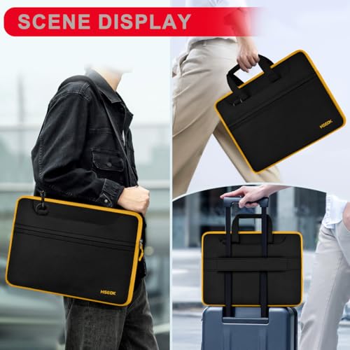 Laptop Case 15.6 inch Shoulder Bag, Durable Shockproof Protective Computer Carrying Briefcase with Multi-Pockets and Strap Compatible with Most 15.6 inch Notebooks,Black yellow - color: Black Yellow, size: 15.6"