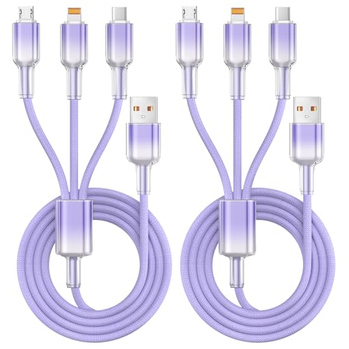 Multi Charging Cable, 3 in 1 Chargers for Multiple Devices, 48 Braid Universal Charger Cord with USB-C/IP/Micro, Multi Charger Cable for iPhone17-11/ Android / Pad (2Pack 4FT),Travel/Car/Cruise/Beach - color: Light Purple, size: 4FT 2Pack