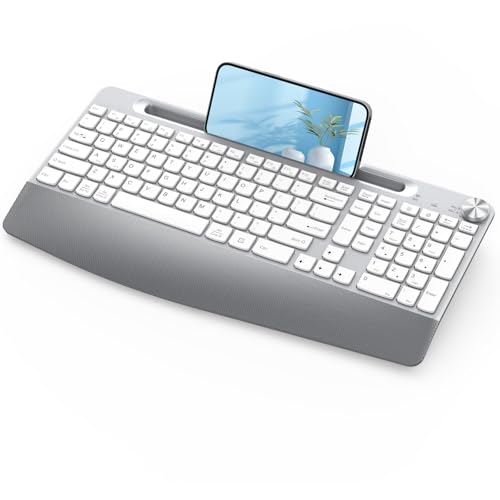 JOYACCESS Ergonomic Wireless Keyboard, 2.4GHz Cordless USB Full-Size Keyboard with Wrist Rest, Quiet Design & Numeric Keypad, Phone Holder for Desktop, Laptop, PC, Mac, Windows -Silver White - color: Sliver white