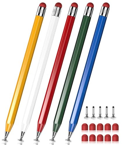 Stylus(5-Pack),Stylus Pen for Touchscreen,iPad,Switch.Universal Stylus | High Sensitivity,2-in-1 Rubber & Disc Tip,Compatible with iPad,iPhone,Tablets,and Android Device.15 Tips