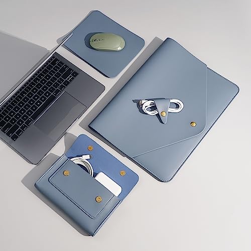 PU Leather Laptop Sleeve - Compatible with 15.3 inch MacBook Air, Surface Book, Laptop Studio - Blue - color: Blue, size: 14-15 Inch