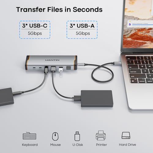 UANTIN 11-in-1 Docking Station Dual Mnoitor [Cable 3.3FT/1M] Dual HDMI 4K@60Hz, 5Gbps USB-A & C, 100W PD, Gigabit Ethernet, Audio, Aluminum Laptop Docking Station for Windows/Dell/HP/Lenovo/Asus