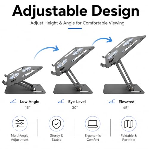Adjustable Laptop Stand for Desk,Office and Home Foldable Laptop Riser Holder with Cooling Fan
