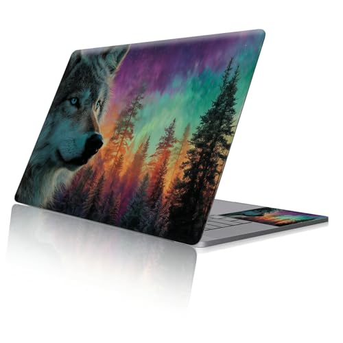 Reusable Universal Laptop Skin Sticker, Cut to Fit for 11.6–15.6 Inch Laptops, Waterproof Protective Film, No-Residue - Aurora Forest Wolf - color: Aurora Forest Wolf