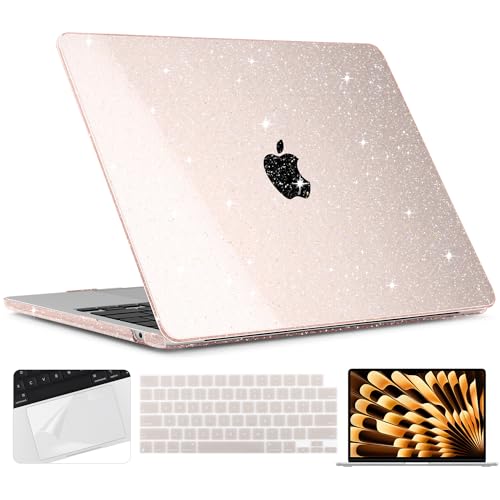 TWOLSKOO Glitter Case for MacBook Air 13 inch M5 2026 M4 M3 M2 2025-2022 (Model A3449 A3240 A3113 A2681), Bling Hard Shell Case & Keyboard Cover & Screen Film for MacBook Air 13.6 inch, Starlight - color: Starlight
