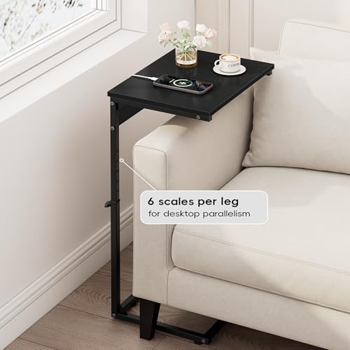 C Shaped End Tables Set of 2 with Charging Station, 33.2'' Tall C Table Adjustable Height Side Table, Small Side Table for Small Spaces, Couch Sofa Table TV Tray for Living Room, Black - color: Black (2 Pack), style: With Plug