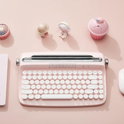 YUNZII ACTTO B303 Wireless Typewriter Keyboard, Bluetooth Connection, Cute Retro Aesthetic Design with Integrated Stand for Tablet, Phone, PC and Win/Mac/Android(B303, Baby Pink) - style: Baby Pink
