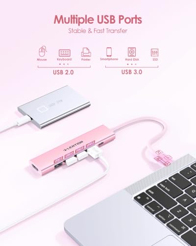 LENTION 6-in-1 USB C Hub, 4K@30Hz HDMI, 100W PD, 1 USB 3.0, 3 USB 2.0 | Ideal for Work & Study, Stable Driver 3.0 Certified, Compatible with macOS, iOS/iPadOS, Windows & ChromeOS (CH17, Rose Gold) - color: Rose Gold