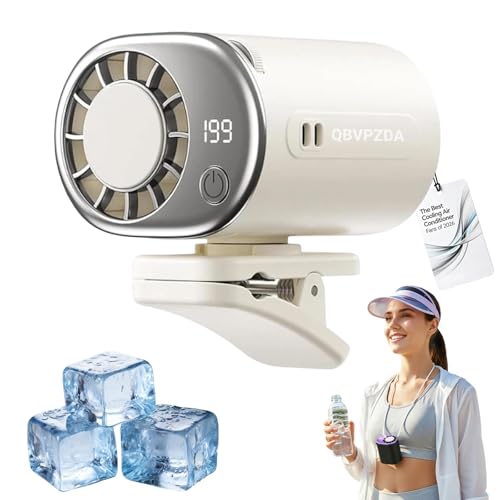 2026 Personal Portable Car Clip-On Air Conditioner Fan with 360° Rotation 199 Speeds Adjustable USB Rechargeable LED Display for Office Car Outdoor Beach (White) - color: White