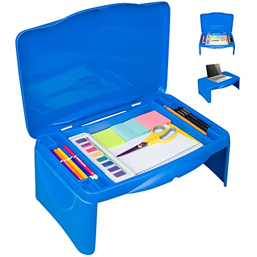 Aerolife Folding Lap Desk - Foldable Table for Work, Study, Gaming, Arts, Crafts, School - Collapsible Laptop Tray with Storage Compartment - Portable Writing Station for Kids, Adults (Blue) - color: Blue