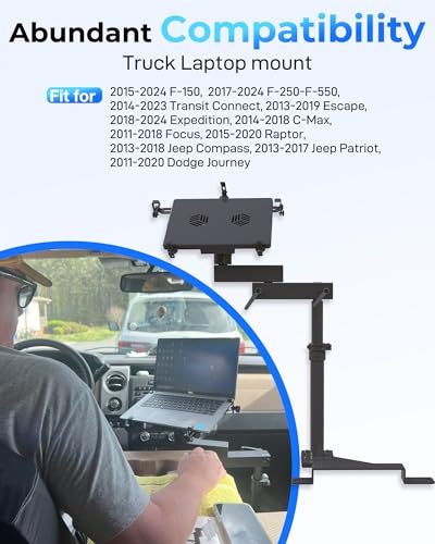 Truck Laptop Mount Fit for Ford F150, F350, F250, F550, No-Drilling Vehicle Computer Holder for Laptop, Mobile Workstation for Fleet, Service & Field Work
