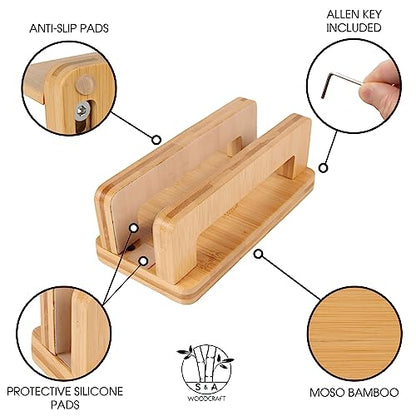 S&A WOODCRAFT Bamboo Wood Vertical Laptop Stand, Adjustable Wooden Laptop Holder, Non-Slip Laptop Dock Compatible with Apple MacBook, Microsoft Surface, Gaming Laptops, IPad, Tablets - color: Natural Bamboo, size: 1 Slot