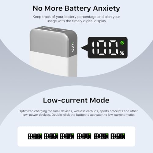 NOBIS Portable Charger,20000mAh Power Bank, 45W Fast Charging，Battery Pack with 2 USB-C (in/Out) & 2 USB-A, Digital Display & Small Current Mode, Compatible with Phone 17 S25 Tablet - color: White