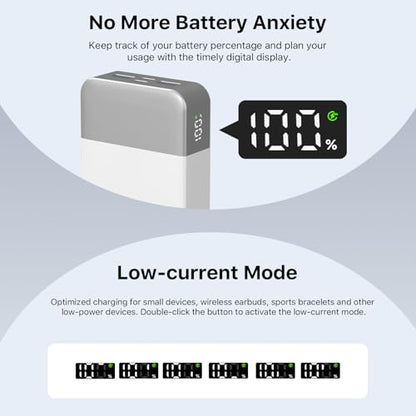 NOBIS Portable Charger,20000mAh Power Bank, 45W Fast Charging，Battery Pack with 2 USB-C (in/Out) & 2 USB-A, Digital Display & Small Current Mode, Compatible with Phone 17 S25 Tablet - color: White