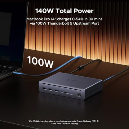 UGREEN 10 in 1 Revodok Maxidok Thunderbolt 5 Docking Station, 120Gbps with 3×TBT5 (Single 8K/ Dual 6K@60Hz), 140W Total Power, DP2.1, Gigabit Ethernet, SD/TF 3.0 Dock for MacBooks and Windows Laptops