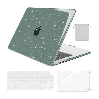 MOSISO Compatible with MacBook Air 13 inch Case M5 M4 M3 M2 2026-2022 | 4 in 1 Kit Bling Sparkly Hard Shell for MacBook Air 13.6 inch Case, Glitter Cover, A3449 A3240 A3113 A2681, Emerald Green - color: Emerald Green