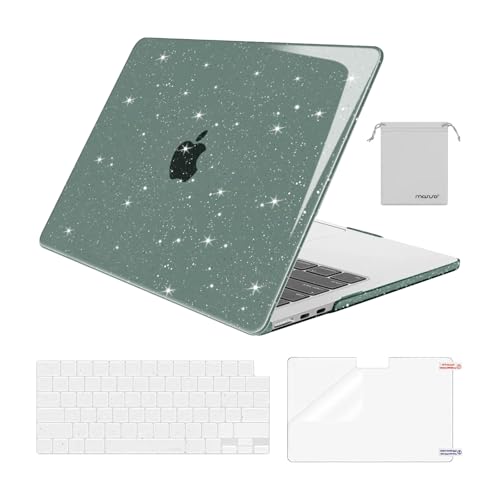 MOSISO Compatible with MacBook Air 13 inch Case M5 M4 M3 M2 2026-2022 | 4 in 1 Kit Bling Sparkly Hard Shell for MacBook Air 13.6 inch Case, Glitter Cover, A3449 A3240 A3113 A2681, Emerald Green - color: Emerald Green