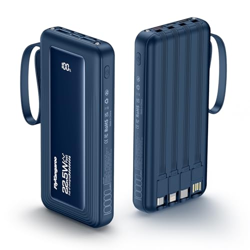 Portable Charger with Built in Cables, Slim 10000mAh Fast Charging 22.5W Power Bank USB C LED Display Battery Pack 6 Outputs & 2 Inputs for iPhone Samsung Pixel LG Moto iPad - color: Dark Blue, size: 10000Mah