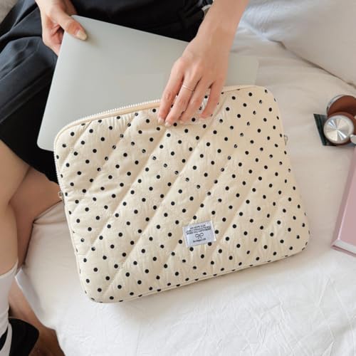 Cute Bow Puffy Laptop Sleeve 13-15 Inch Cute Quilted Laptop Protective Case Padded Bow Computer Sleeve for MacBook (Polka dots White, 13inch) - color: polka dots white, size: 13inch