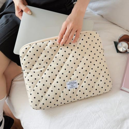 Cute Bow Puffy Laptop Sleeve 13-15 Inch Cute Quilted Laptop Protective Case Padded Bow Computer Sleeve for MacBook (Polka dots White, 13inch) - color: polka dots white, size: 13inch