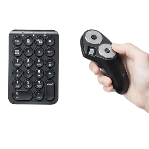 SANWA Bluetooth + 2.4G Wireless Handheld Mouse + Bluetooth Numeric Keypad Set, 3 in 1 Presentation Clicker, Remote Air Mouse with Scroll, Wireless Ten Key Number Pad, Compatible with Mac, PC, Laptop,