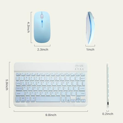 Bluetooth Keyboard and Mouse Combo for iPad - Rechargeable Wireless Keyboard & Mouse with 7-Color Backlit Compatible with iPad 9th/8th Gen, iPad Pro/Air/Mini, iPhone14/13/12 Pro,(10 inch Blue) - color: blue
