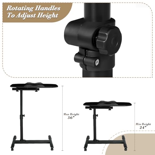 Athena Collection Adjustable Standing Desk Overbed Table with Wheels, Black | Height Adjustability(24"-36"), Smooth-rolling Casters, Rolling Lab Cart with Large Tabletop for Office, Hospital, Clinic - color: Black, size: without Mouse Pad