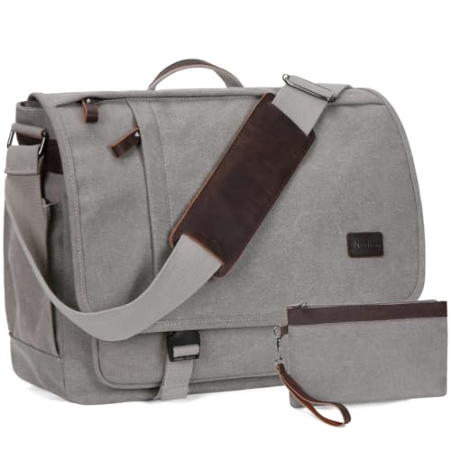 NerIion Nerlion Messenger Bag for Men 17-17.3 Inch Laptop Bag Canvas Water-resistant Computer Bag Shoulder Bag Work Briefcase Bookbag for College (Light Gray) - color: Light Grey