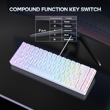 Snpurdiri 65% Wired Gaming Keyboard, 68 Keys RGB Backlit Ultra-Compact Small Gaming Keyboard, for PC/Mac Gamer, Typist, Travel, Easy to Carry on Business Trip White - color: white