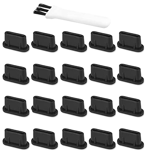 20Pcs USB C Dust Plug Silicone Soft Snugly Anti Dust Plug Cover Cleaning Brush Compatible with iPhone 17/16 Galaxy S25/S24/ Note 20/ Z Fold6/ Pixel 9 Moto MacBook iPad Switch Type C Device