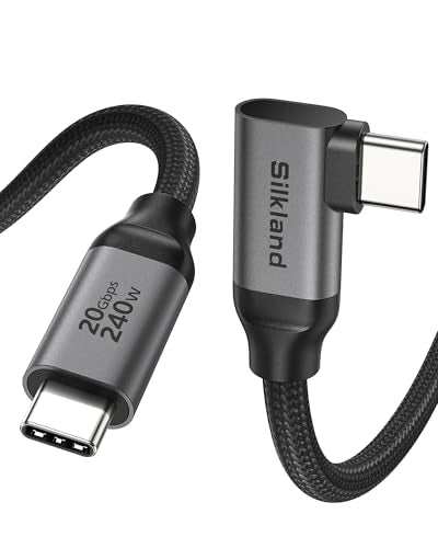Silkland 20Gbps USB C Data Cable Right Angle, 1.6FT USB C to USB C Cable | 90 Degree, 240W Charging, Short High Speed Data Transfer Cable, 5K/4K 60Hz Monitor Display, Compatible with SSD, Hub,Docking - size: 1.6 Feet