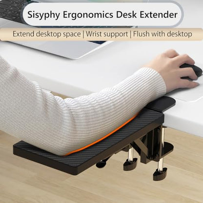 Sisyphy Ergonomics Desk Extender Tray, 11.8x5.9" Punch-Free Clamp on, Foldable Keyboard Drawer Tray, Table Mount Arm Wrist Rest Shelf, Computer Elbow Arm Support - color: Carbon, size: 5.9*11.8"(30*15cm)