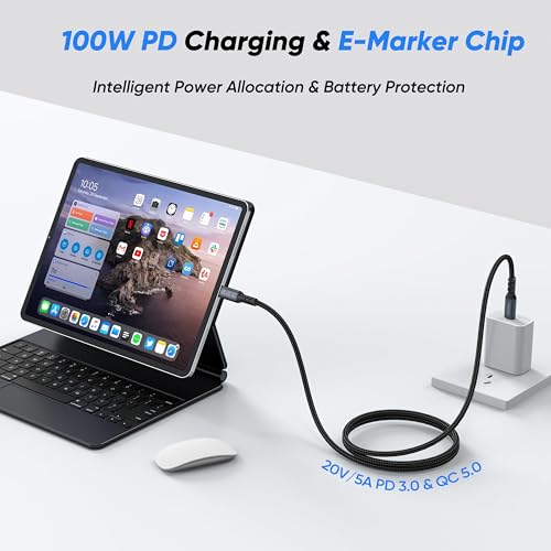 USB C Monitor Cable 3FT, 4K@60Hz Display Video, USB C 3.2 Gen 2x2 with 20Gbps High Speed Data Transfer, 100W Fast Charging Cord for Monitor, Laptop, Phone, Portable SSD, Dock