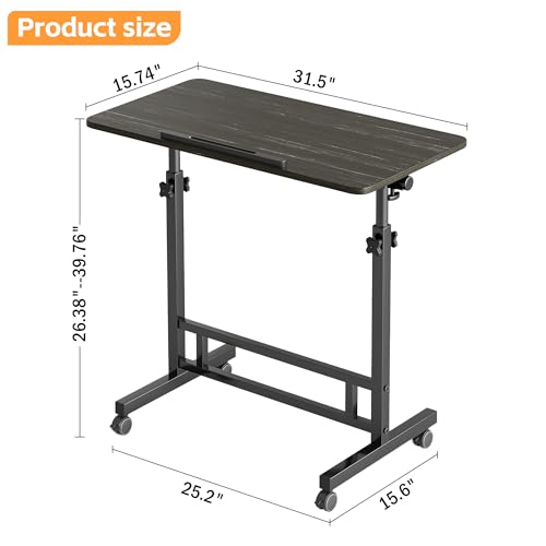 Furist Small Standing Desk Adjustable Height 32 Inch Mobile Sit Stand up Desk Portable Rolling with Wheels Standing for Walking pad Treadmill Black - color: Black Wood Grain