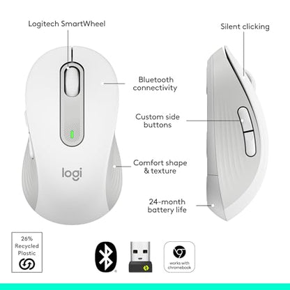 Logitech Signature M650 Wireless Mouse Small to Medium Sized - Off White | 2-year battery, silent clicks, customizable side buttons, compatible with PC, Mac, and Chromebook - color: Off White