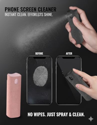 Car Screen Cleaner Spray and Wipe Touch Screen Cleaner for Car Display,2 in 1 Laptop Computer Screen Cleaner,Car Accessories Interior,Travel Cleaning Kit (2 Units) - color: Pink+Black