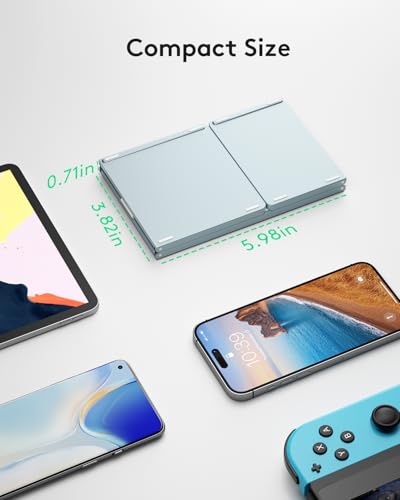 Samsers Foldable Bluetooth Keyboard with Touchpad, Ultra Slim Compact, Blue | Multi-touch Trackpad, Full Size, Phone Holder, USB-C Charging, 1 Device, for Android Windows iOS Mac OS, Mobile Productivity - color: Sky Blue, size: 1-Device