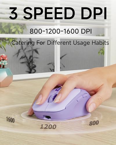 SEUNKWANG Dual-Mode Wireless Mouse with Visible Battery Indicator, Silent Rechargeable Bluetooth & 2.4G Computer Mouse, 1600 DPI, One-Click Privacy Key, Portable Mice for Laptop/PC/Mac - Purple - color: Purple