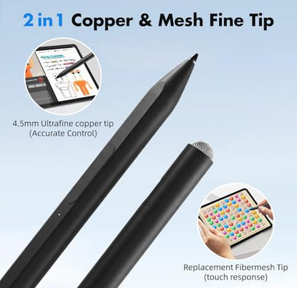 Surface Pen for Microsoft Surface Pro 12 11 10 9 8 X, MPP 2.0 Stylus with 4096 Pressure Sensitivity, Palm Rejection, Tilt & Eraser, USB-C Rechargeable Pen for Surface Laptop/Go/Book/Studio - color: Black